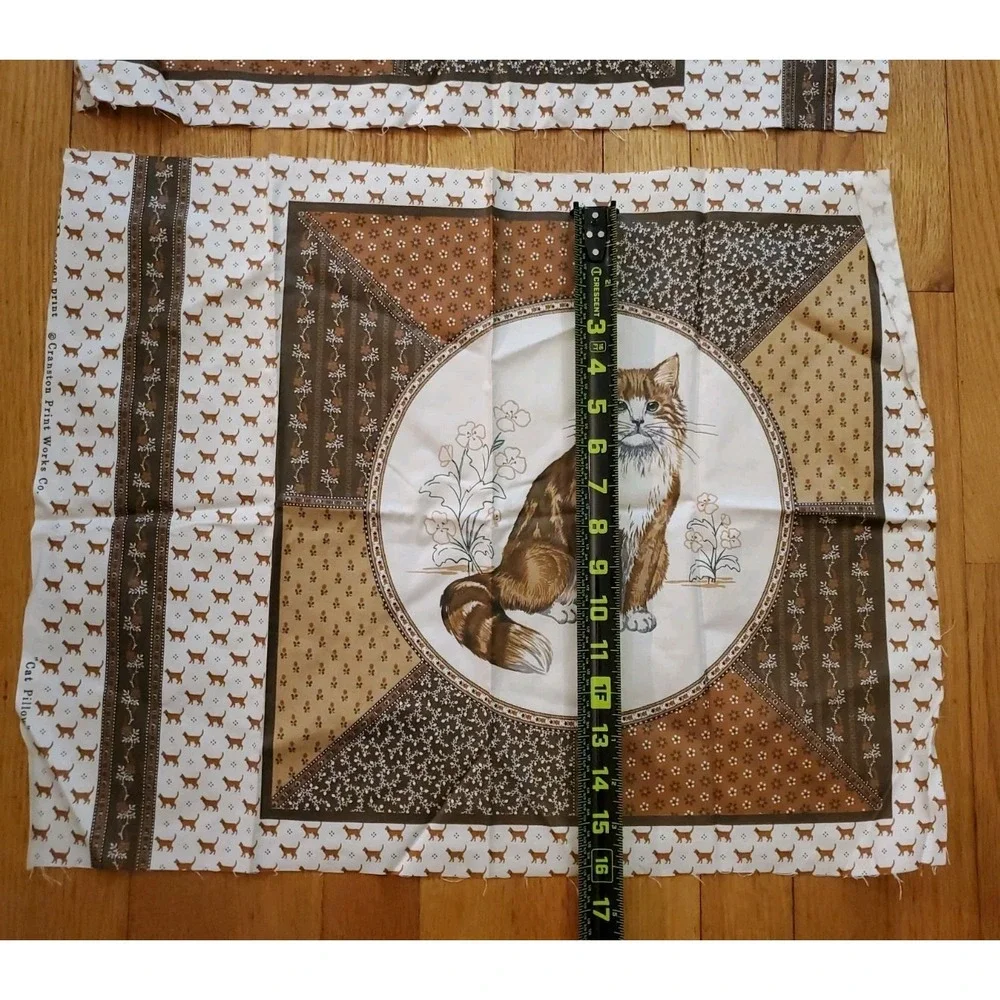 VIP Cranston Green Eye Cat Cut Outs Fabric Panel Cut & Sew Brown Panel Lot Of 2